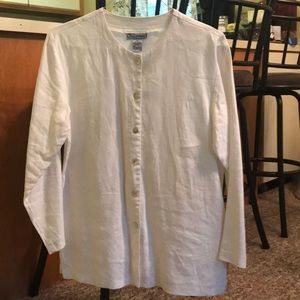 White Linen Blouse with Mother of Pearl buttons